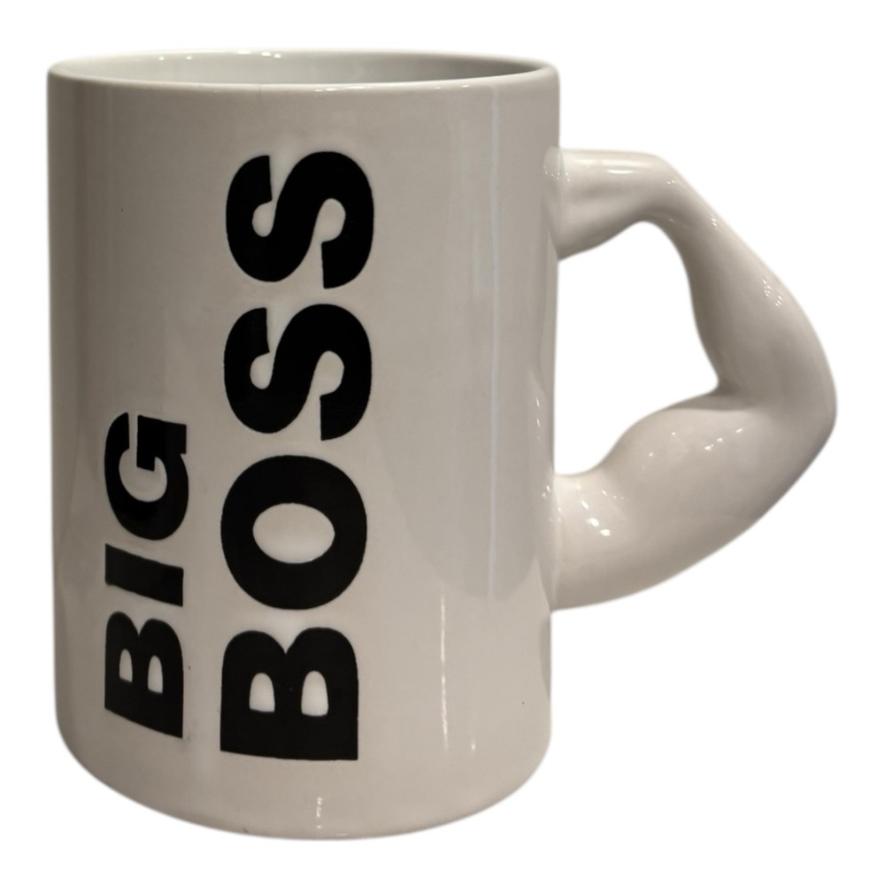 Gallery Tabletops BIG BOSS Muscle Coffee Mug White Black Arm Tea Weight Lifter